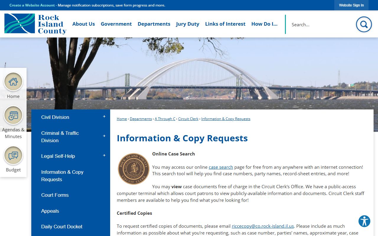 Rock Island County court records copy request page